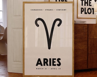 Aries Zodiac Print, Digital Download, Astrology Star Sign Poster, Aries Zodiac Star Sign Gifts, Horoscope Wall Art, Trendy Printable Art