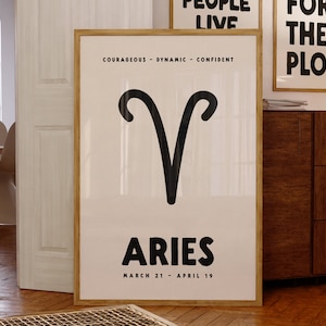 Aries Zodiac Print, Astrology Star Sign Poster, Digital Download, Aries Zodiac Star Sign Gifts, Horoscope Wall Art, Trendy Printable Art