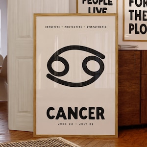 Cancer Zodiac Print, Astrology Star Sign Poster, Digital Download, Cancer Zodiac Star Sign Gifts, Horoscope Wall Art, Trendy Printable Art
