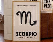Scorpio Zodiac Print, Digital Download, Astrology Star Sign Poster, Scorpio Zodiac Star Sign Gifts, Horoscope Wall Art, Trendy Printable Art