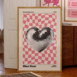 Disco Print, Disco Poster, Trendy Wall Art, Digital Download Print, Disco Ball Print, Retro Wall Decor, Disco Heart, Trendy Retro 70s Decor
