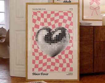 Disco Print, Digital Download, Disco Poster, Trendy Wall Art, Disco Ball Print, Retro Wall Decor, Disco Heart, Trendy Retro 70s Decor