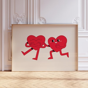 Cute Retro Hearts Print, Valentine&#39;s Day Poster, Digital Download, Love Poster, Preppy Aesthetic Print, Heart Poster, Romantic Wall Art,