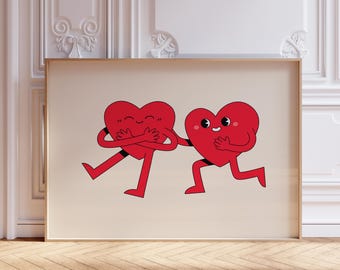 Cute Retro Hearts Print, Digital Download, Trendy Valentine's Day Wall Art, Love Poster