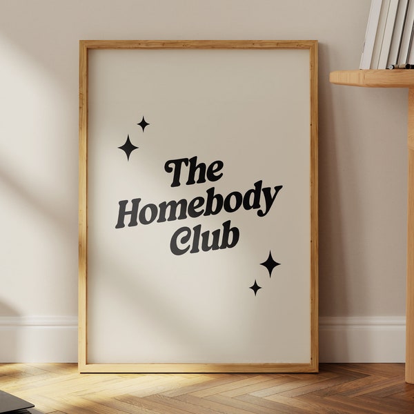 The Homebody Club Print, Trendy Wall Art, Digital Download Print, Typographie Poster, Retro Wall Decor, Printable Art, Couch Potato Gift