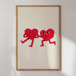 Cute Retro Hearts Print, Valentines Day Poster, Digital Download, Trendy Wall Art, Love Poster, Retro Wall Decor, Aesthetic Dorm Room Decor