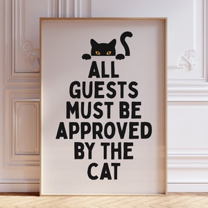 Impresión de gato, descarga digital, arte de pared de gato negro moderno, póster divertido de gato, regalo para amantes de los gatos, decoración linda para mascotas.