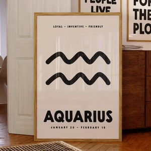 Aquarius Zodiac Print, Astrology Star Sign Poster, Digital Download, Aquarius Zodiac Star Sign Gifts, Horoscope Wall Art, Trendy Printable
