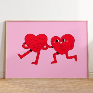 Impression de coeurs rétro mignons, affiche de la Saint-Valentin, téléchargement numérique, affiche d'amour, esthétique preppy, art mural rose, art mural romantique, rose rouge