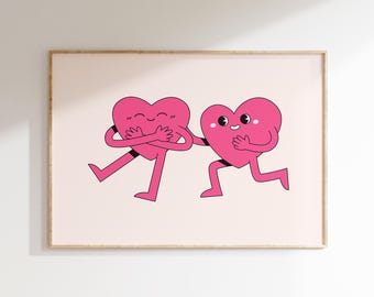 Cute Retro Hearts Print Digital Download, Valentine's Day Poster, Love Poster, Preppy Pink Aesthetic Wall Art, Romantic Wall Decor