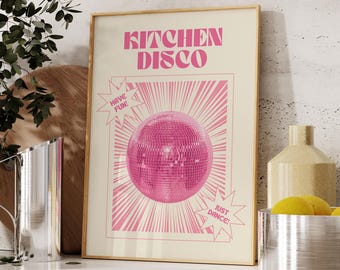 Stampa disco da cucina, download digitale, arte murale alla moda, stampa palla da discoteca, poster funky, decorazione murale retrò, arte stampabile, arte murale da cucina