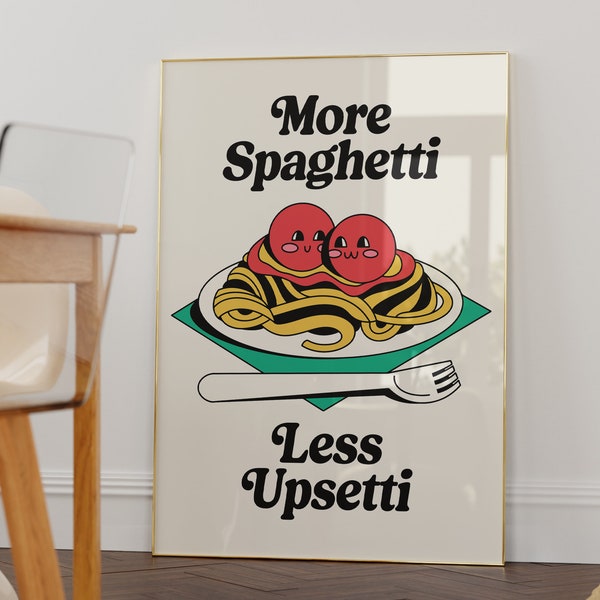 Spaghetti Wall Print, Retro Kitchen Wall Decor, Digital Download Print, Pasta Print, Spaghetti Poster, Printable Art, Trendy Wall Art