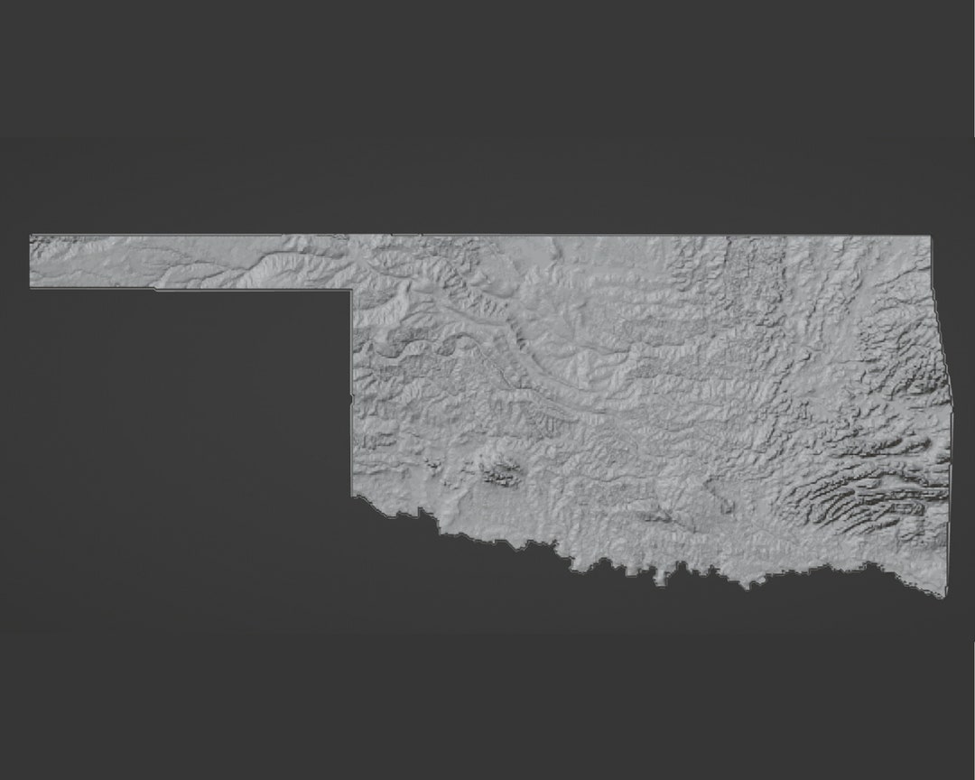 Oklahoma State High Resolution Topographic Map STL File for Etsy