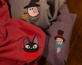 Set van 3 Halloween-shirt mix en match geborduurd, Halloween-shirt, comfort kleuren shirt, Ghost Tee, shirt, retro herfstshirt, schattig herfstshirt
