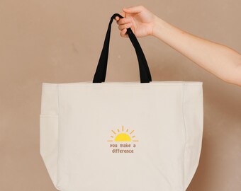 Sunshine Embroidered Linen Tote Bag: Eco Friendly Grocery Bag