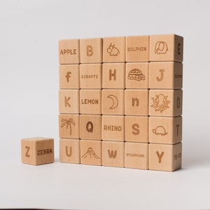 Handmade Wooden English Alphabet Blocks Set of 26 Educational Toy for Children Natural Wood ABC Block Set image 2