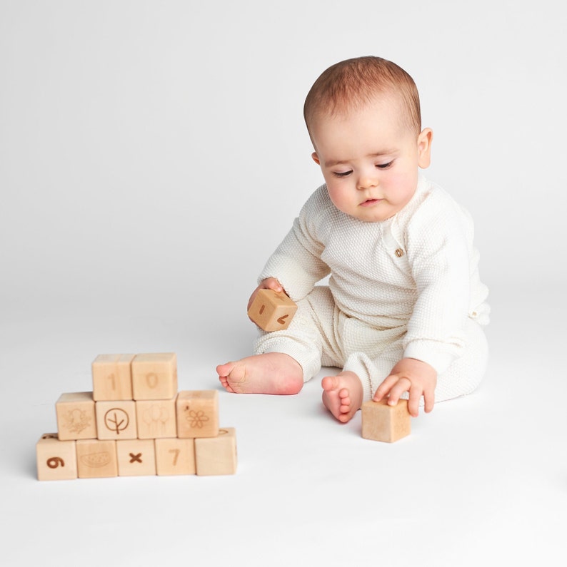 Handmade Wooden English Alphabet Blocks Set of 26 Educational Toy for Children Natural Wood ABC Block Set image 5