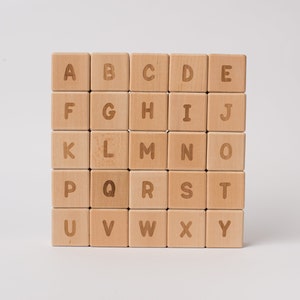 Handmade Wooden English Alphabet Blocks Set of 26 Educational Toy for Children Natural Wood ABC Block Set image 4