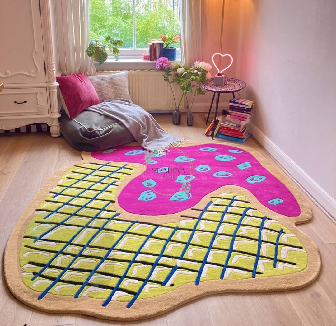 Irregular 'love Rug' Tufted Rug 100 Wool Designer Carpet Contemporary