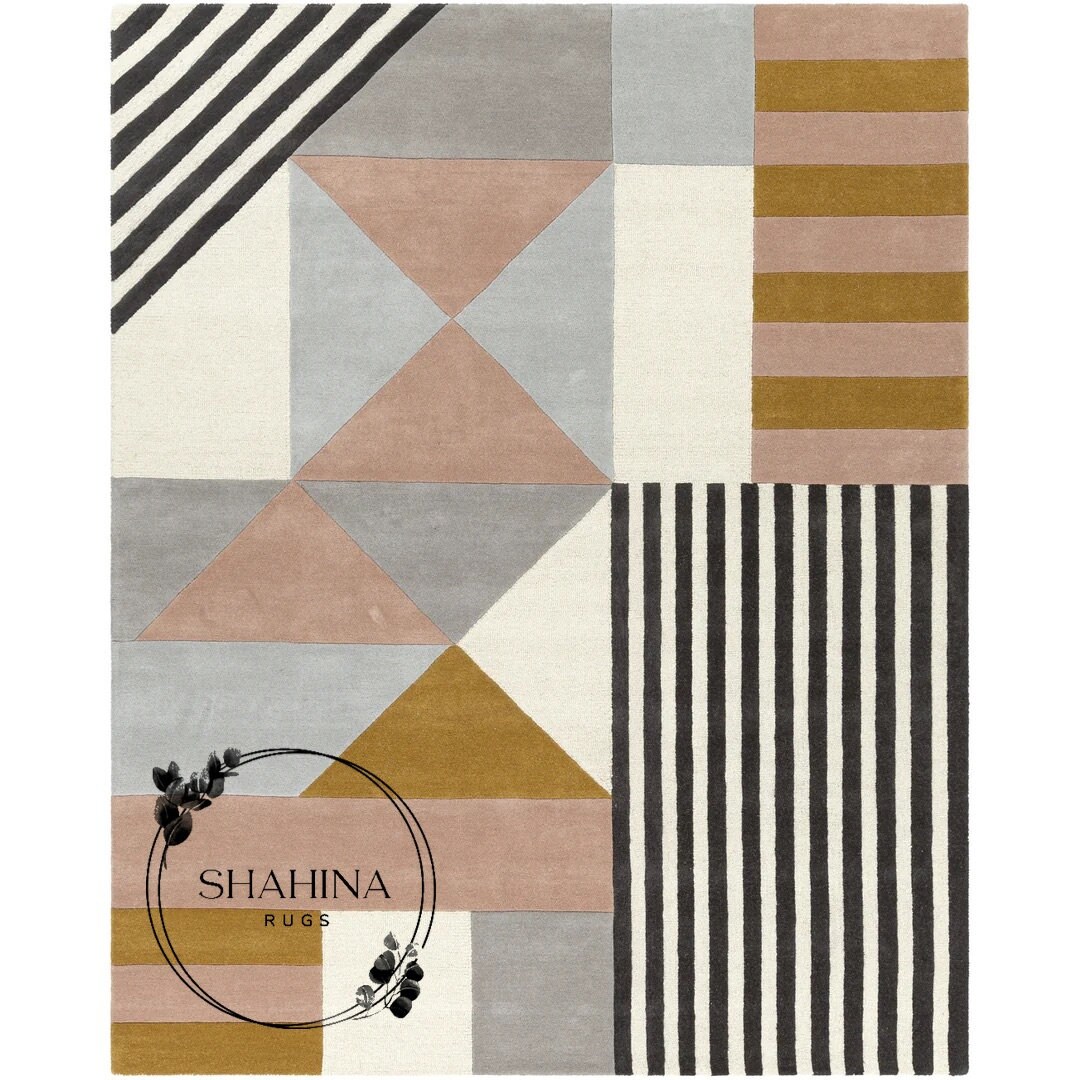 High Low Rug Tripoli Geometric High & Low Pile Modern Hand-tufted 100% Wool Handmade ...