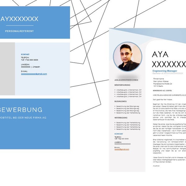 Lebenslauf/Resume Vorlage Muster: Anschreiben, Deckblatt, Bewerbungsvorlage Deutsch, Bewerbung Layout, Kreative Lebenslauf Vorlage Word