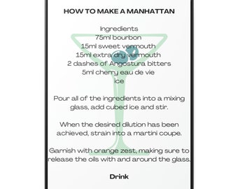 Mixology Artistry: Manhattan Cocktail Recipe Black Framed Print