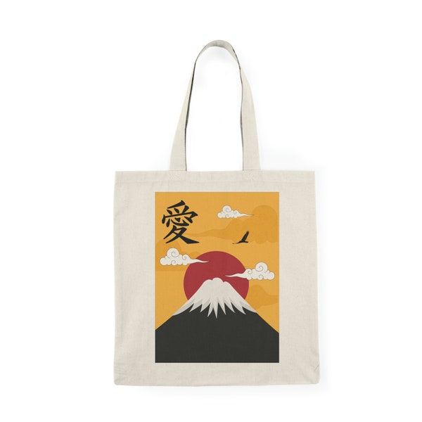 Sunrise Harmony: Rising Sun and Mount Fuji Japan Natural Tote Bag