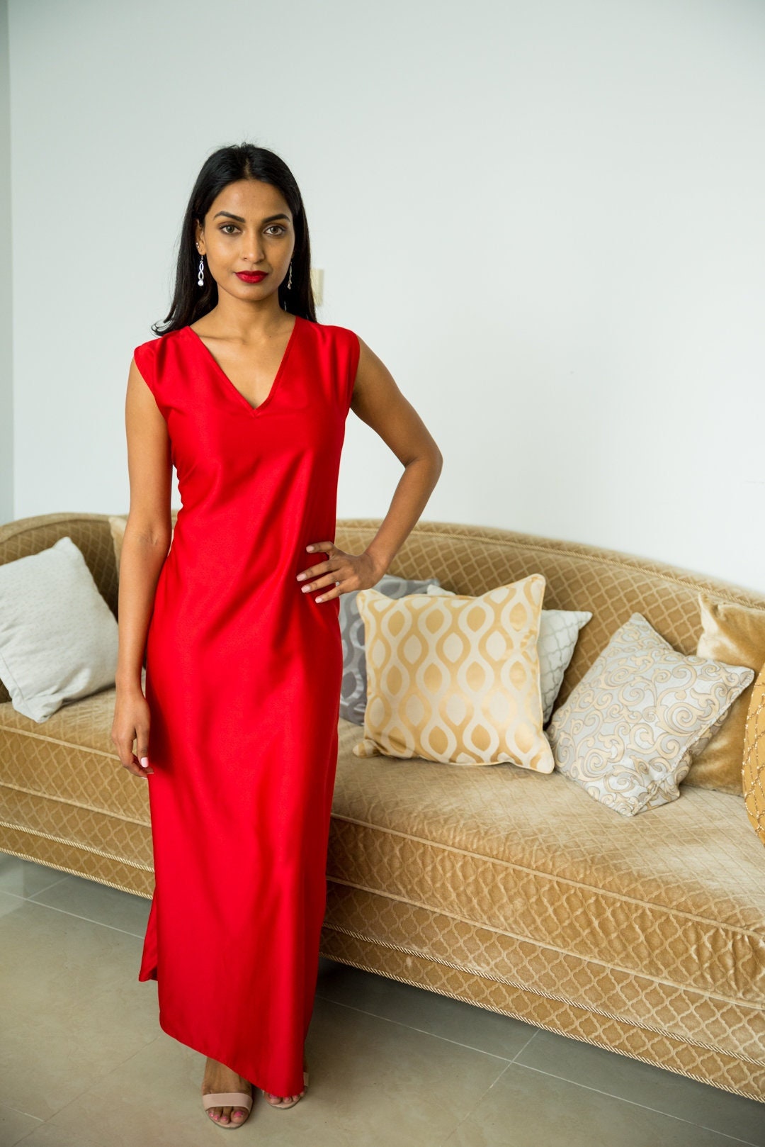 Kendall Red Satin Slip Dress by Ellectives Tomato Red Etsy