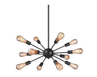 Stilnovo Style 12 Arms Curved Disk Shade Branch Sputnik Chandelier Light Fixture Mid Century black brass Chandelier