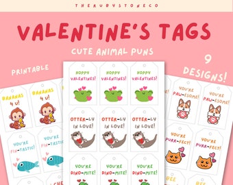 Afdrukbare Valentijnsdag Tags - Cute Kid's DIY, Instant Digitaal Product, Cadeau voor haar