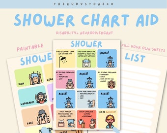 Shower Routine Printable Chart - Neurodivergent, ADHD, Autism, Visual Learners, Independence Training Aid