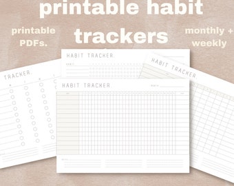 Gewoonte Tracker maandelijks + wekelijks - afdrukbare landschap minimalistische sjabloon A4