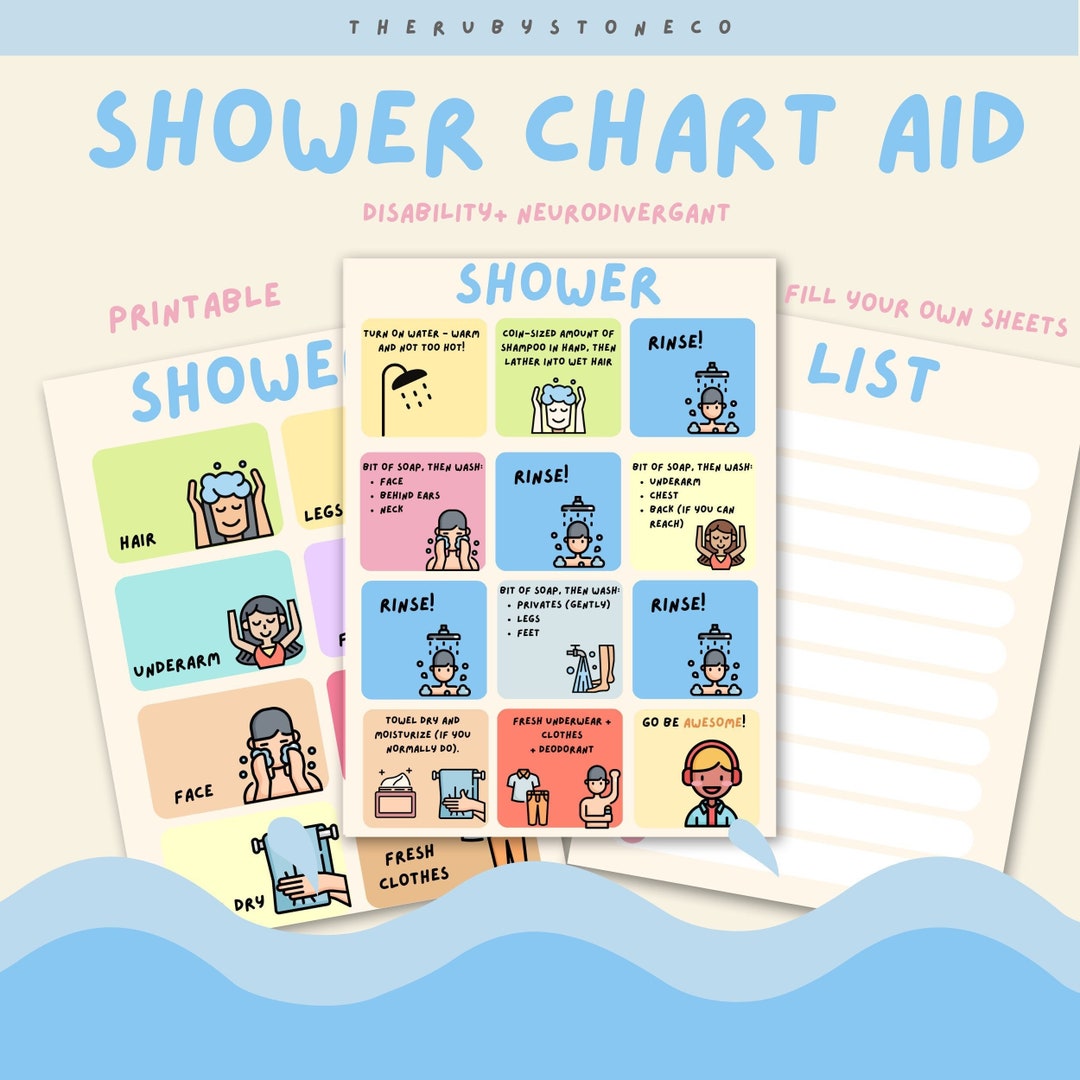 Shower Routine Printable Chart Neurodivergent, ADHD, Autism, Visual