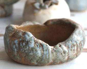 Handmade Ceramic Bowl | Rustic Stoneware Planter | Wabi Sabi Pottery Dish | Bonsai Pot | Organic Shape Rustic Home Decor