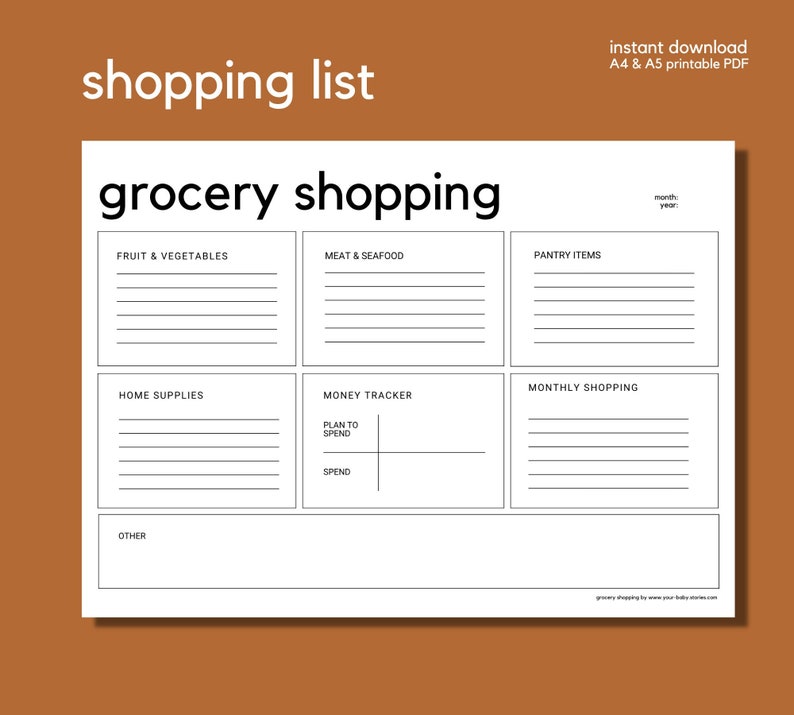 Minimal Shopping List. Printable Template. Grocery List - Etsy