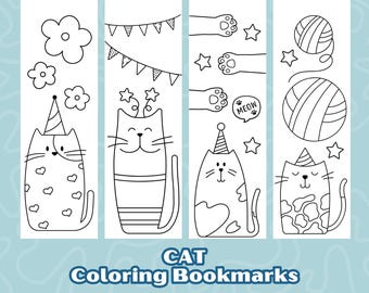 Cat Coloring Bookmarks for Kids, Set of 6 (PDF)