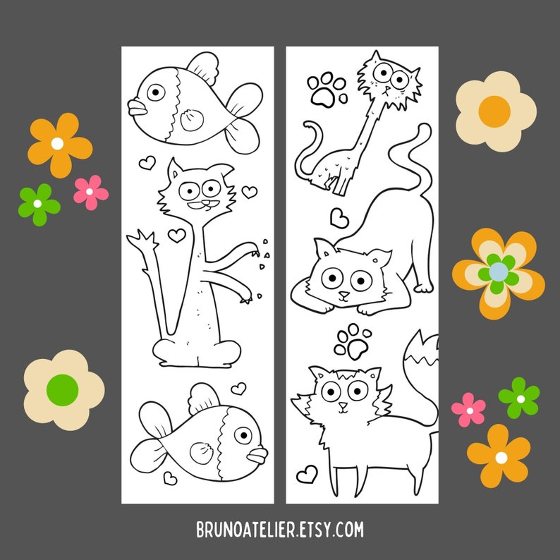 Cute Cat Coloring Bookmarks for Kids, Animal Coloring Bookmarks, Cute