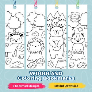 Woodland Animal Coloring Bookmarks: Forest Kids Activity (PDF)