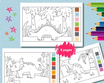 Dinosaur Color By Number Pages: Kids Printable Coloring Book (PDF)