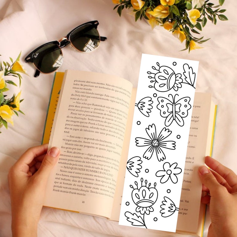 Printable Flower Coloring Bookmarks: Set of 6 (digital Download) - Etsy