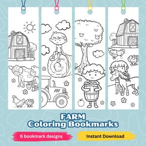Farm Coloring Bookmarks For Kids, Cute Animal Coloring Bookmarks, Farm Bookmarks, Printable Bookmarks To Color, Color Your Own Bookmark
