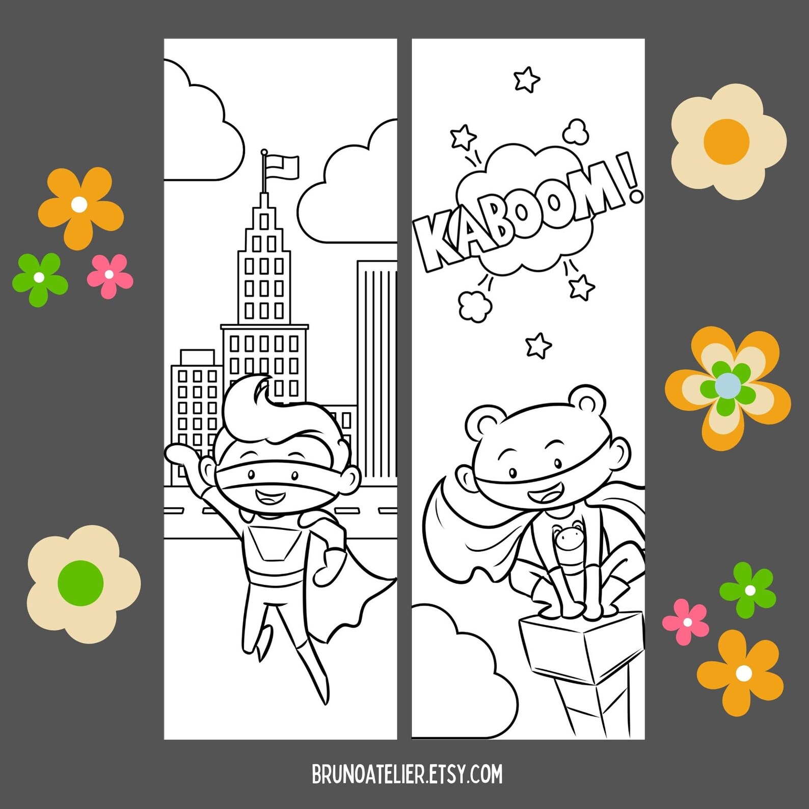 Superhero Coloring Bookmarks Superhero Bookmarks to Colour - Etsy