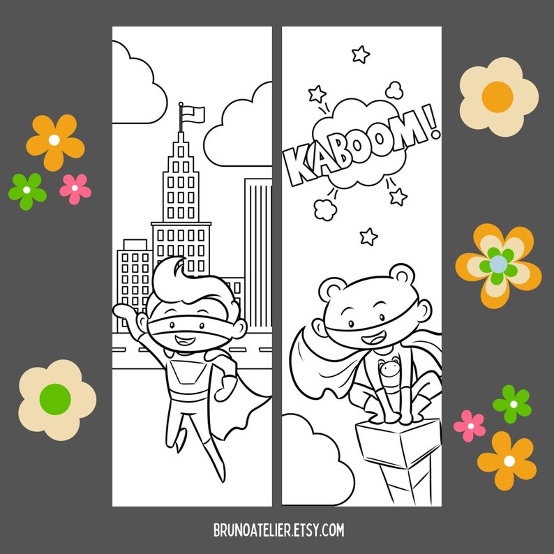Superhero Coloring Bookmarks Superhero Bookmarks to Colour - Etsy
