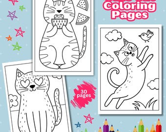 Cats Coloring Pages for Kids, 30 Animal Sheets (PDF)