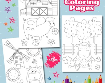 Farm Coloring Pages For Kids, Farm Animal Coloring Pages, Farm Birthday Party, Cute Animal Coloring Pages, Printable Farm Coloring Sheets