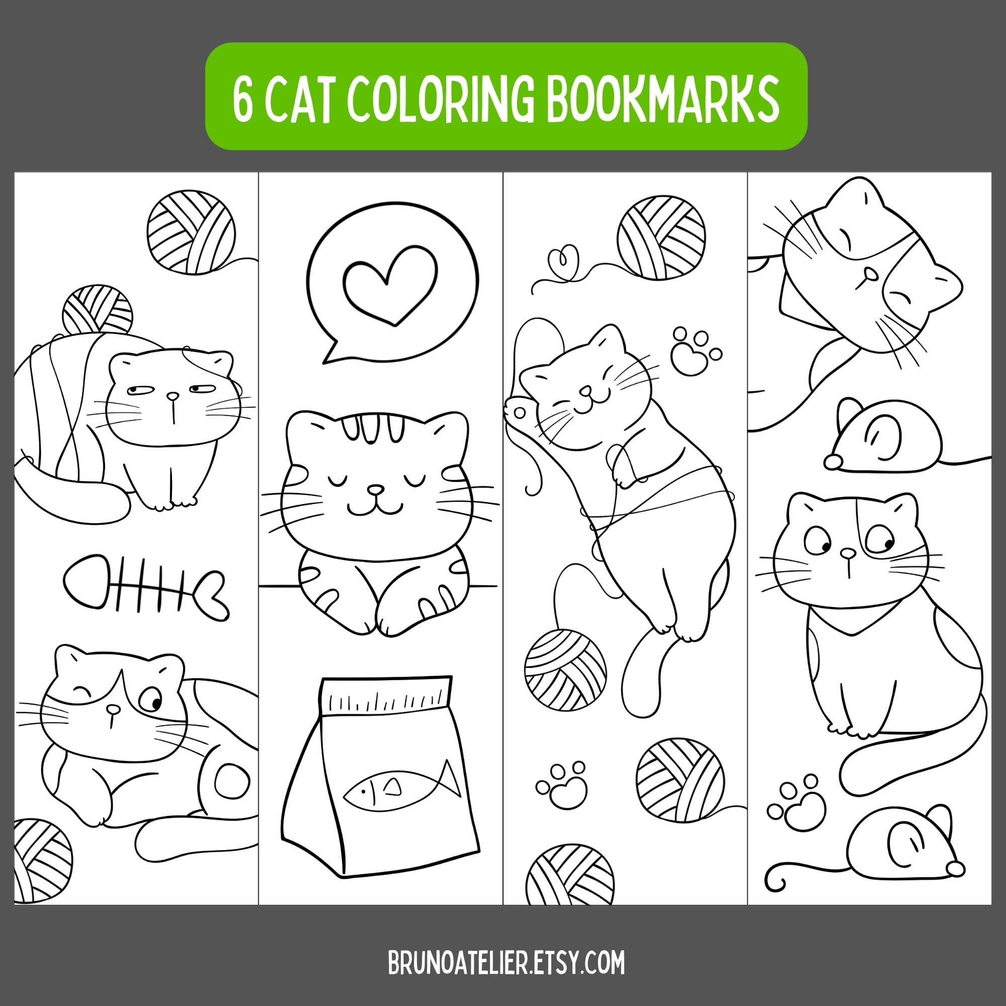 Cute Cat Coloring Bookmarks for Kids, Animal Coloring Bookmarks, Cute