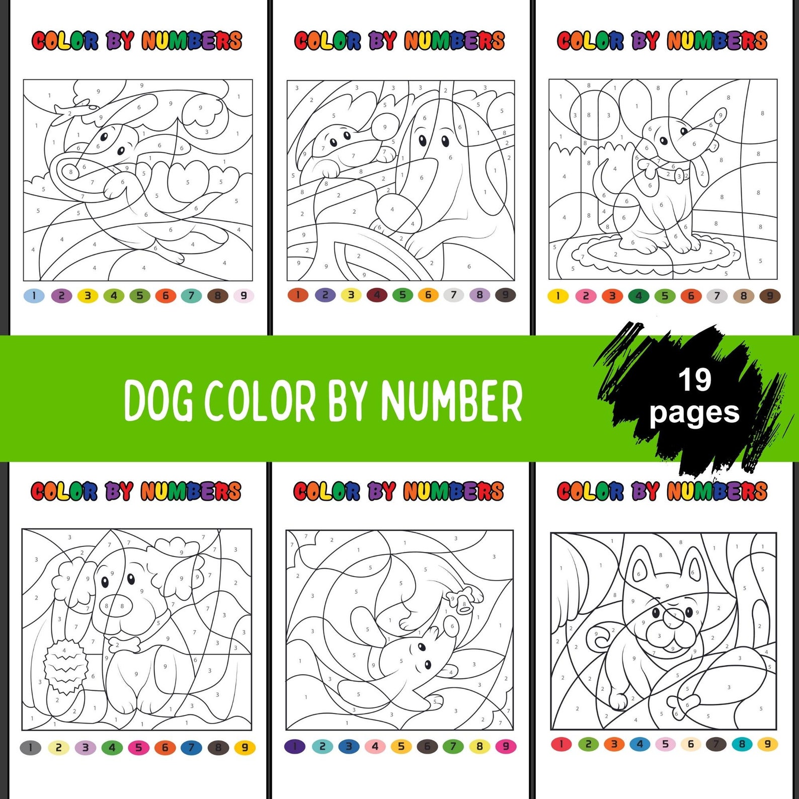 Dog Color by Number Pages for Kids, Color by Number Book, Printable Color by Number, Dog ...