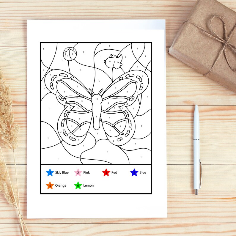 Butterfly Color by Number for Kids, Butterfly Coloring Pages, Color by ...