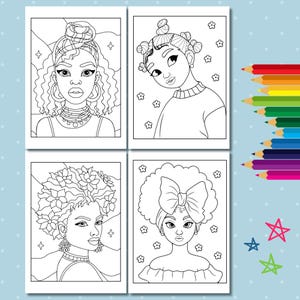 Libro da colorare afroamericano per bambini: 35 pagine da colorare di ragazze nere (PDF, formato A4) immagine 6