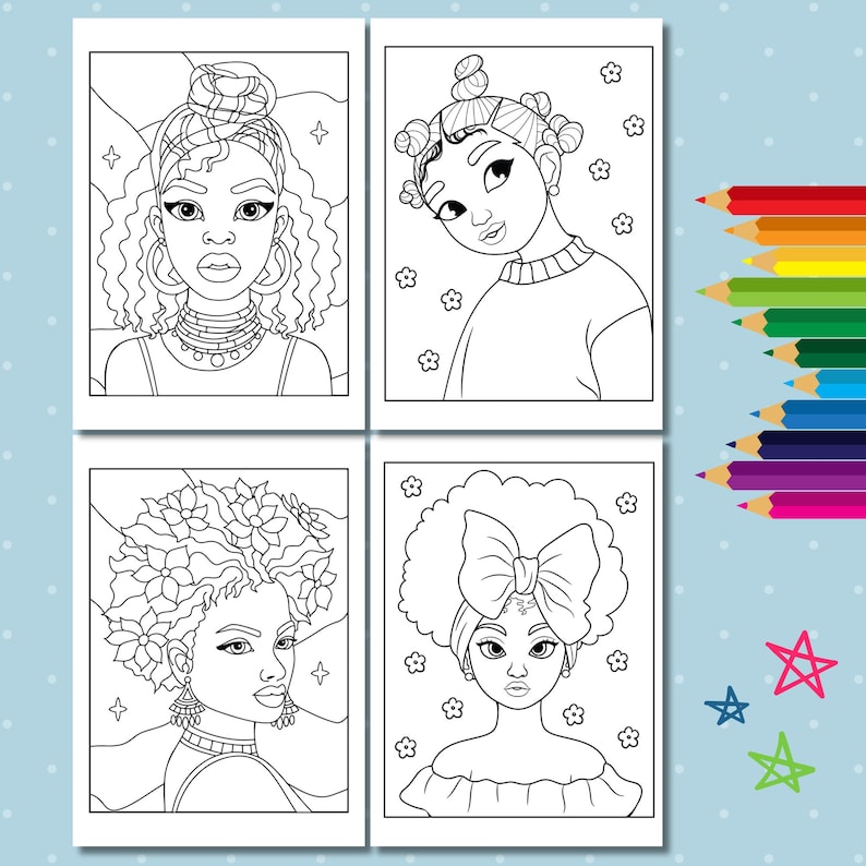 Libro da colorare afroamericano per bambini: 35 pagine da colorare di ragazze nere (PDF, formato A4) immagine 6
